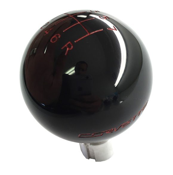 C7 Corvette 14-19 Shifter Knob - Black 7 Speed With Red Pattern And Corvette Script Logo